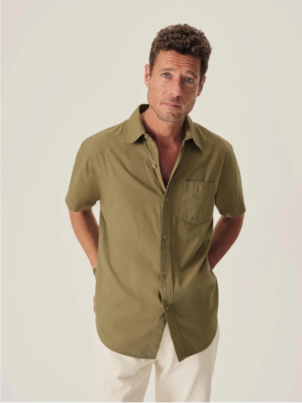 BUCK MASON DRAPED TWILL S/S ONE POCKET SHIRT